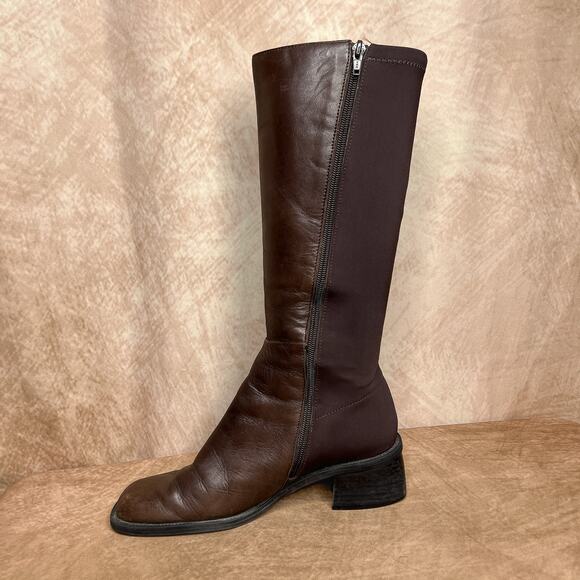 Vintage Y2K Jasmin Collection Sharon Two Tone Patchwork Leather Knee High Boots - Picture 7 of 10
